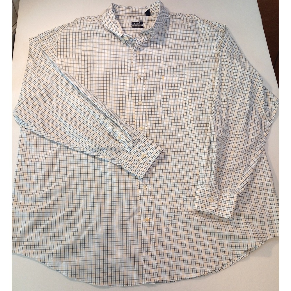 Men's Izod Premium Essentials Long Sleeve Button Down Shirt, 3XLT, Yellow, Blue